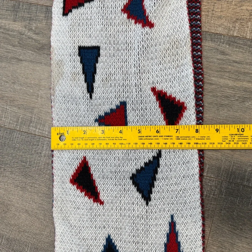 Vintage Hansen‎ Geometric Triangle Knit Scarf Red Navy White Made in USA 80s 90s